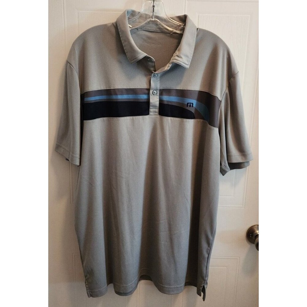 Travis Mathew Mens Short Sleeve Casual Golf Polo Shirt Striped Gray Size 2XL
